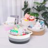 Picture of ABenkle Small Basket, 12"x 8" x 5" Cute Small Woven Basket, Rope Room Shelf Storage Basket, Cat Dog Toys Basket Chest Box, Decorative Empty Gift Basket with Handles - White & Grey & Dark Grey