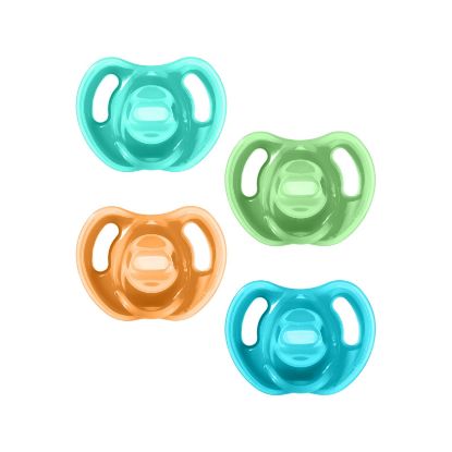 Picture of Tommee Tippee Ultra-Light Silicone Pacifier, 18-36 Months, Symmetrical One-Piece Design, BPA-Free Silicone Binkies, Blue/Orange/Green, Pack of 4