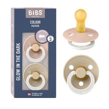 Picture of BIBS Pacifiers Colour Collection | Natural Rubber Baby Pacifier | Set of 2 BPA-Free Soothers | Made in Denmark | 6+ Months (Pack of 2) | Blush Night/Vanilla Night