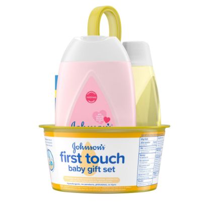 Picture of Johnson's First Touch Baby Gift Set, Baby Bath, Skin & Hair Essential Products, Kit for New Parents with Wash & Shampoo, Lotion, & Diaper Rash Cream, Hypoallergenic & Paraben-Free, 4 items