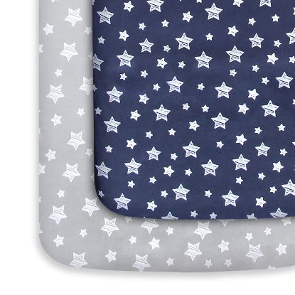 Picture of Pack and Play Sheets Boy, Mini Crib Sheets Boy, Stretchy Pack n Play Playard Fitted Sheet, Compatible with Graco Pack n Play, Soft and Breathable Material, Grey & Navy