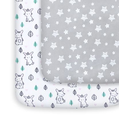 Picture of Pack and Play Sheets, 2 Pack Mini Crib Sheets, Stretchy Playard Fitted Sheet, Compatible with Graco Pack n Play, Soft and Breathable Material, Stars & Bunny