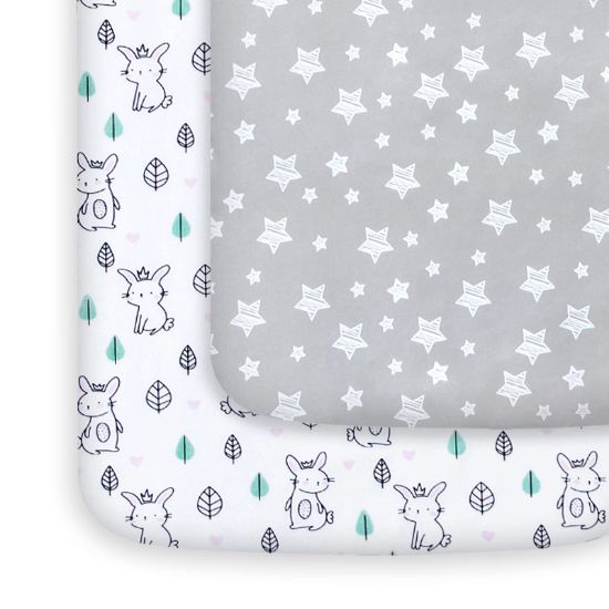 Picture of Pack and Play Sheets, 2 Pack Mini Crib Sheets, Stretchy Playard Fitted Sheet, Compatible with Graco Pack n Play, Soft and Breathable Material, Stars & Bunny