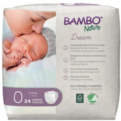 Picture of Bambo Nature Hypoallergenic Dream Baby Diapers, Eco-Labeled Sustainable Diapers, Enhanced Leakage Protection, Totally Chlorine-Free, Skin Friendly, and Super Absorbent - Size 0 (24 Count)