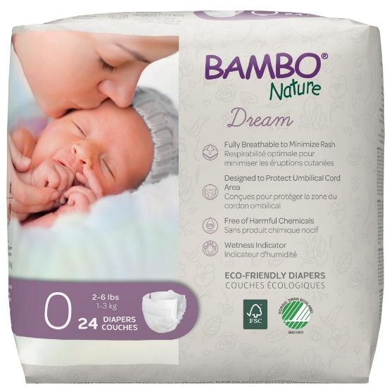 Picture of Bambo Nature Hypoallergenic Dream Baby Diapers, Eco-Labeled Sustainable Diapers, Enhanced Leakage Protection, Totally Chlorine-Free, Skin Friendly, and Super Absorbent - Size 0 (24 Count)