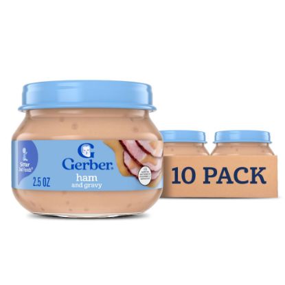 Picture of Gerber Stage 2 Baby Food, Ham and Gravy Jar, Baby Food Puree, Baby Mealtime, Baby Puree Jars Glass, 10-Pack
