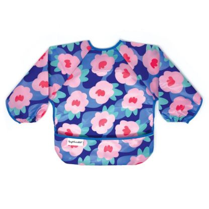Picture of Tiny Twinkle Mess Proof Baby Bib|Waterproof Smock Bib for Eating,Machine Washable Full Sleeve with Pocket(Floral Blue, Small 6-24 Months)