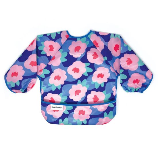 Picture of Tiny Twinkle Mess Proof Baby Bib|Waterproof Smock Bib for Eating,Machine Washable Full Sleeve with Pocket(Floral Blue, Small 6-24 Months)