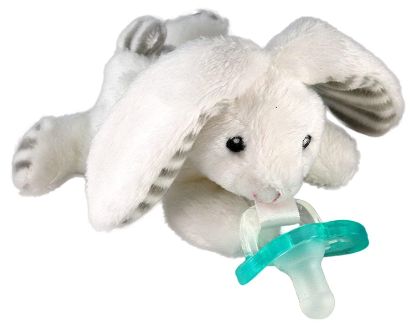 Picture of RaZbaby JollyPop Pacifier, Holder with Detachable Baby Pacifier, Stuffed Animal RaZbuddy, All Ages 0M+, 100% Medical Grade USA Made Silicone, Machine Washable, Textured & Easy to Hold - Bunny