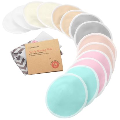 Picture of Organic Nursing Pads - 14 Washable Viscose Derived from Bamboo Breastfeeding Pads, Wash Bag, Reusable Breast Pads for Breastfeeding, Nipple Pads for Breastfeeding Essentials(Pastel Touch, M 3.9")