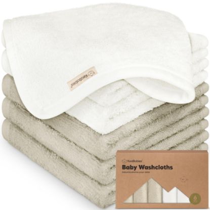 Picture of 6-Pack Baby Washcloths - Soft Viscose from Bamboo Washcloth, Baby Wash Cloths for Newborn, Kids, Bath Baby Towels, Face Towel, Face Cloths for Washing Face(White/Stone)