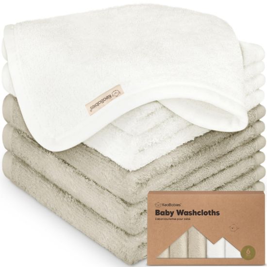 Picture of 6-Pack Baby Washcloths - Soft Viscose from Bamboo Washcloth, Baby Wash Cloths for Newborn, Kids, Bath Baby Towels, Face Towel, Face Cloths for Washing Face(White/Stone)