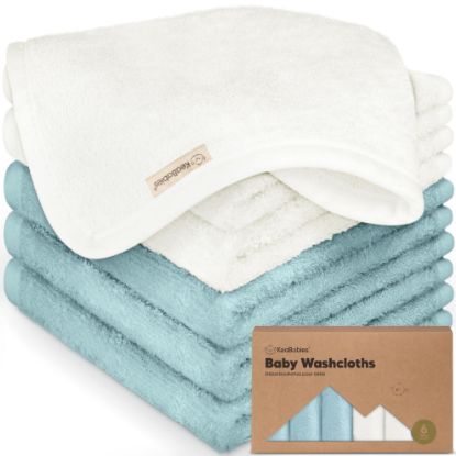 Picture of 6-Pack Baby Washcloths - Soft Viscose from Bamboo Washcloth, Baby Wash Cloths for Newborn, Kids, Bath Baby Towels, Face Towel, Face Cloths for Washing Face (White/Sky)