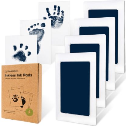 Picture of 4-Pack Inkless Hand and Footprint Kit - Ink Pad for Baby Hand and Footprints - Dog Paw Print Kit,Dog Nose Print Kit - Baby Footprint Kit, Clean Touch Baby Foot Printing Kit, Handprint Kit (Navy)