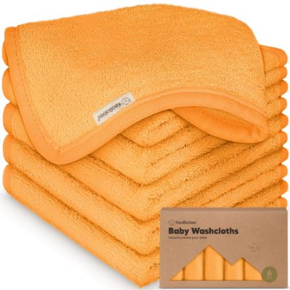 Picture of 6-Pack Baby Washcloths - Soft Viscose from Bamboo Washcloth, Baby Wash Cloths for Newborn, Kids, Bath Baby Towels, Face Towel, Face Cloths for Washing Face (Carrot)