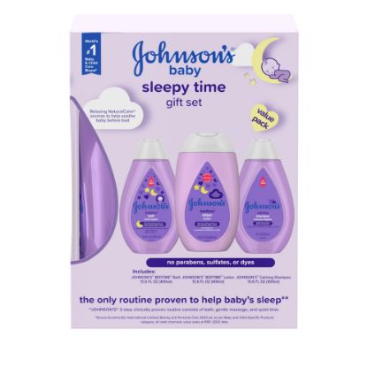 Picture of Johnson's Baby Sleepy Time Bedtime Gift Set with Relaxing NaturalCalm Aromas, Bedtime Baby Bath Shampoo, Wash & Lotion, Baby Bedtime Essentials, Hypoallergenic & Paraben-Free, 3 Items