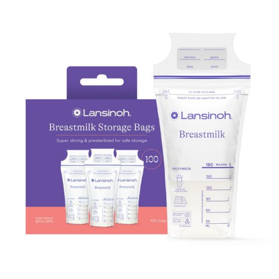 Picture of Lansinoh Breastmilk Storage Bags, 100 Count, Baby Essentials, Fast Freeze & Thaw Breast Milk Bags for Baby Bottle Feeding, Superior Strength & Stretch, 6 Ounce