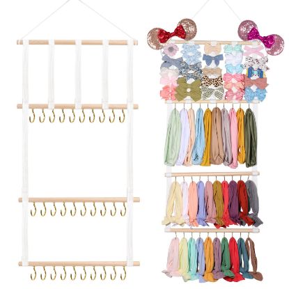 Picture of POVETIRE Baby Headbands Holder, Hair Bows Organizer for Baby Girls Hair Accessories Storage Hanging Display Stand for Wall Room Nursery Decor