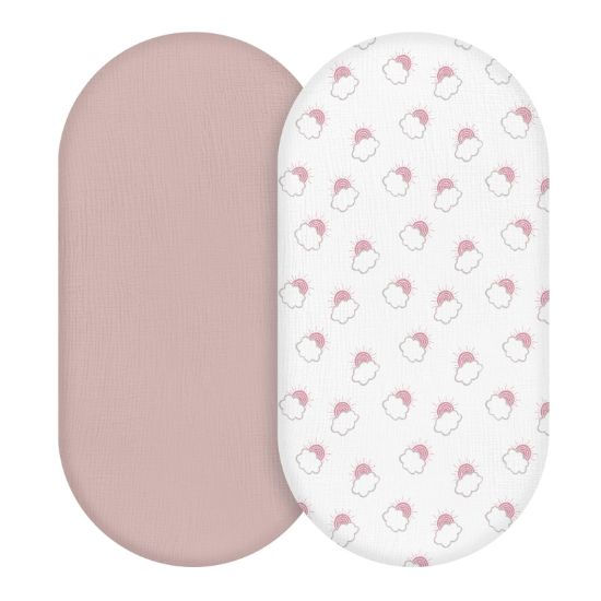 Picture of Muslin Bassinet Fitted Sheets, 2 Pack for Baby Boy and Girl, Soft Breathable Baby Pad/Mattress Sheet, Fit for Hourglass Oval and Rectangle Bassinet Mattress (Pink Cloud)