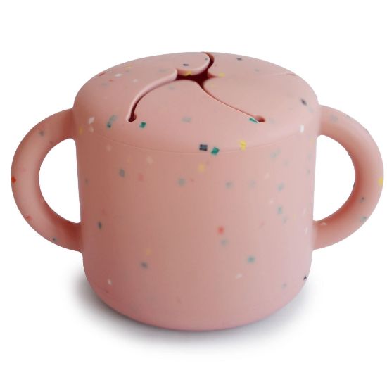 Picture of mushie Silicone Snack Cup | Spill Proof Food Container for Toddler and Baby (Powder Pink Confetti)
