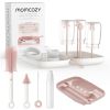 Picture of Momcozy Bottle Brush Set - Baby Bottle Cleaner Kit with Silicone Brush, Nipple Brush, Straw Brush, Soap Dispenser, Drying Rack - 7 in 1 Bottle Cleaning Tool for Home and Travel, Pink
