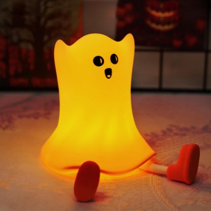 Picture of NesveCit Ghost Night Light, Adorable LED Night Lamp, Silicone Dimmable Nursery Nightlight for Nursery, Silicone Rechargeable Bedside Touch Night Lights for Halloween Decor