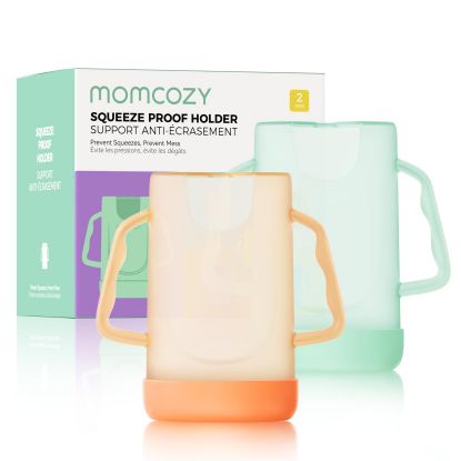 Picture of Momcozy Squeeze Pouch Holder for Food Pouches and Drink Boxes, Baby Pouch Holder Allows Baby to Self-feed and Avoid Messes, Baby Food Pouch Holder Handle is Easy to Grip, Comfortable, Green&Orange