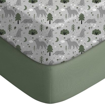 Picture of Yoofoss Pack and Play Sheets Fitted, Mini Crib Sheets 2-Pack for Pack N Play Mattress, Stretchy Playard Sheet, Soft and Breathable Gray-Green+Fox