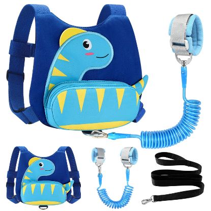 Picture of Accmor Toddler Harness with Leash, Cute Dinosaur Kids Harness + Anti Lost Wrist Link, Mini Child Harness Leash Wristband Strap Belt Protector for Baby Boys Girls to Outdoor Travel (Blue)