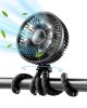 Picture of Gaiatop Baby Stroller Fan, 4000mAh Oscillating Mini Portable Fan with Light, 4 Speeds Battery Operated Small Handheld Desk Fan, 360° Rotate Flexible Tripod Clip On Fan for Car Seat Crib Travel Black