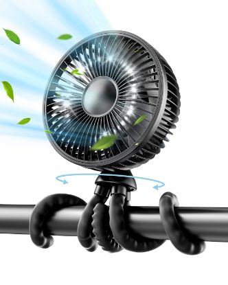 Picture of Gaiatop Baby Stroller Fan, 4000mAh Oscillating Mini Portable Fan with Light, 4 Speeds Battery Operated Small Handheld Desk Fan, 360° Rotate Flexible Tripod Clip On Fan for Car Seat Crib Travel Black