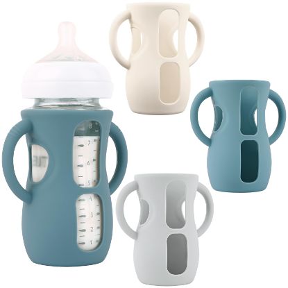 Picture of 3 Pack Silicone Sleeves with Handles for Avent Natural Glass Baby Bottles, Anti Breakage Baby Bottle Holder, Compatible Philips Avent Glass Natural Baby Bottle 8 oz