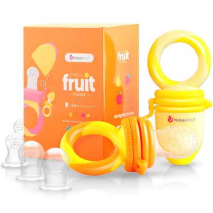 Picture of NatureBond Baby Food Feeder/Fruit Feeder Pacifier Nibbler (2 Pack) - Infant Teething Toy Teether Weaning in Appetizing Colors | + Additional Silicone Sacs