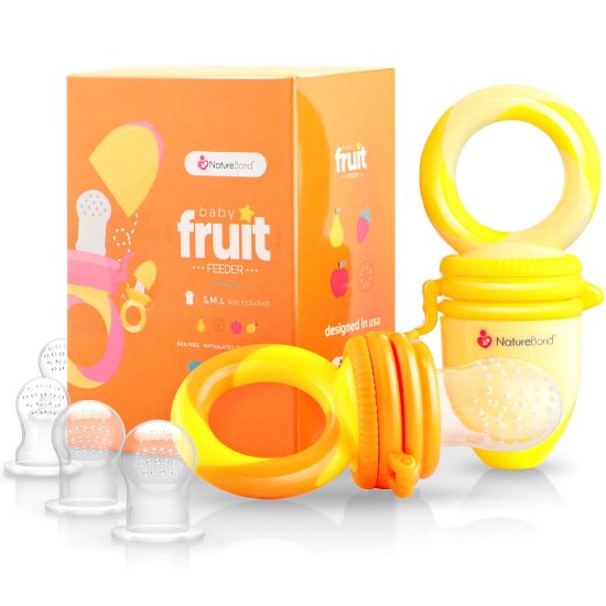 Picture of NatureBond Baby Food Feeder/Fruit Feeder Pacifier Nibbler (2 Pack) - Infant Teething Toy Teether Weaning in Appetizing Colors | + Additional Silicone Sacs