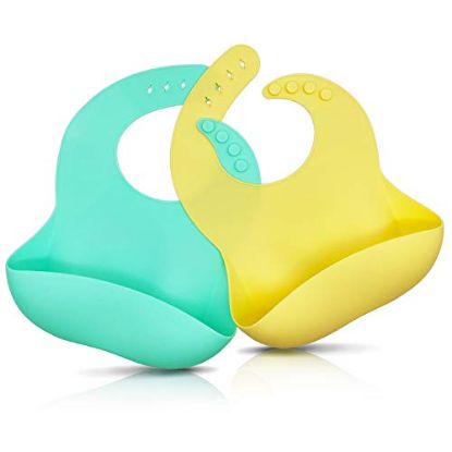 Picture of Blissbury Silicone Baby Bibs Set Of 2, BPA Free Waterproof Soft Durable Adjustable Silicone Bibs for Babies & Toddlers (Blue/Yellow)