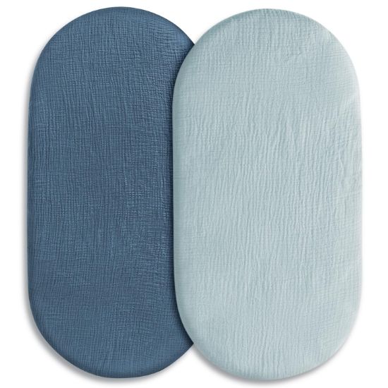 Picture of Muslin Bassinet Fitted Sheets, 2 Pack for Baby Boy and Girl, Soft Breathable Stretchy Baby Pad/Mattress Sheet Set, Universal Fit for Hourglass Oval and Rectangle Bassinet Mattress (Bright Colors)