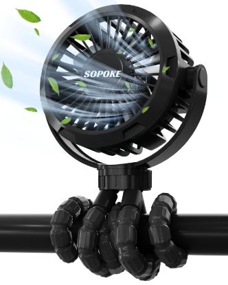 Picture of SOPOKE Mini Portable Baby Stroller Fan,3 Speed Personal Handheld Fan,Battery Operated Rechargeable 360° Flexible Tripod Cooling Fan, Suitable for Car Seat Crib Treadmill Golf Cart Travel(Black)