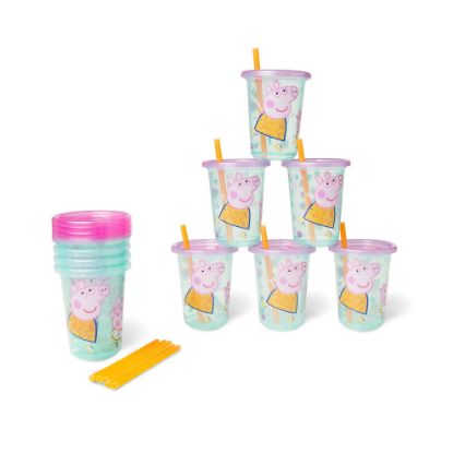 Picture of The First Years Peppa Pig Take & Toss Toddler Straw Cups - Spill Proof Toddler Sippy Cups with Snap On Lids and Straws - Peppa Pig Party and Feeding Supplies - 10 Oz - 10 Count