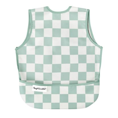 Picture of Tiny Twinkle Mess Proof Baby Bib - Waterproof Baby Apron - Machine Washable - PVC, BPA, & Phthalate Free - Great Travel Bib for Baby Eating - Baby Food Bibs (Green Checkers, Small 6-24 Months)