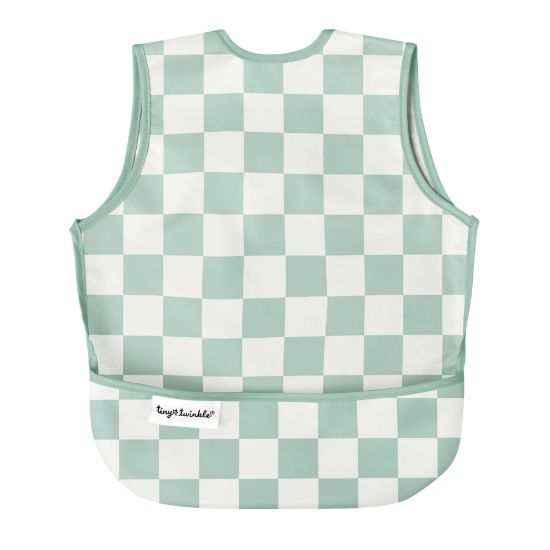 Picture of Tiny Twinkle Mess Proof Baby Bib - Waterproof Baby Apron - Machine Washable - PVC, BPA, & Phthalate Free - Great Travel Bib for Baby Eating - Baby Food Bibs (Green Checkers, Small 6-24 Months)