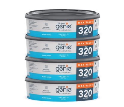 Picture of Diaper Genie Essentials Round Refill Pack of 4 | Holds Up to 1280 Newborn Diapers | Features Unscented Continuous Film | Compatible with Diaper Genie Complete and Expressions Pails