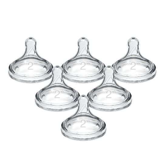 Picture of Dr. Brown's Natural Flow Level 2 Wide-Neck Baby Bottle Silicone Nipple, Medium Flow, 3m+, 100% Silicone Bottle Nipple, count 6 (Pack of 1)