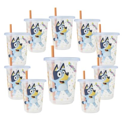 Picture of The First Years Bluey Take & Toss Toddler Straw Cups - Spill Proof Toddler Sippy Cups with Snap On Lids and Straws - Bluey Gifts and Bluey Party Supplies - 10 Oz - 10 Count