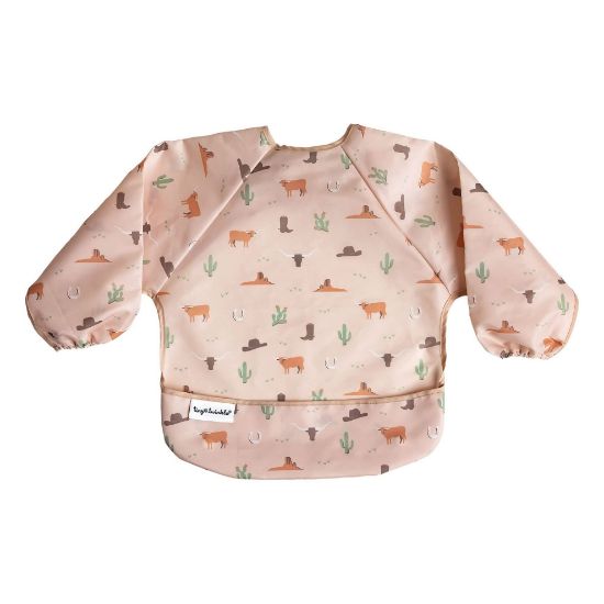 Picture of Tiny Twinkle Mess Proof Baby Bib, Cute Full Sleeve Bib Outfit, Waterproof Bibs for Toddlers, Machine Washable, Tug Proof Closure, Baby Smock for Eating, Long Sleeved (Cowboy, Small 6-24 Months)