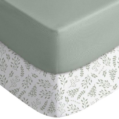 Picture of Yoofoss Pack and Play Sheets Fitted, Mini Crib Sheets 2-Pack for Pack N Play Mattress, Stretchy Playard Sheet, Soft and Breathable Green + Leaf