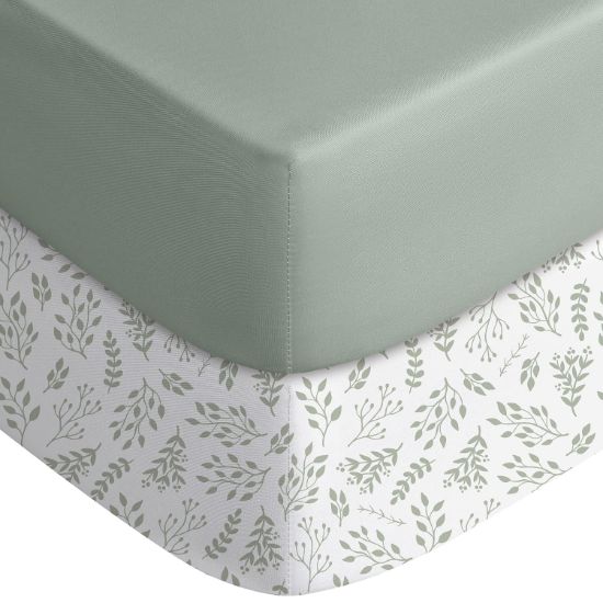 Picture of Yoofoss Pack and Play Sheets Fitted, Mini Crib Sheets 2-Pack for Pack N Play Mattress, Stretchy Playard Sheet, Soft and Breathable Green + Leaf