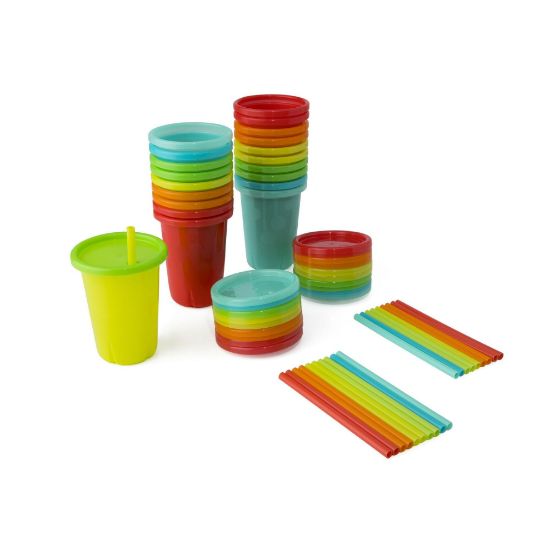 Picture of The First Years Take & Toss Toddler Straw Cups - Spill Proof Sippy Cups with Snap On Lids and Straws - Feeding Supplies and Party Supplies - 10 Oz - 20 Count