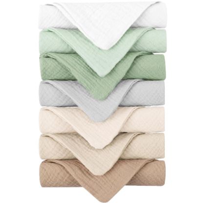 Picture of Konssy Baby Muslin Washcloths 7-Pack, 100% Cotton Baby Bath Washcloths, Soft & Absorbent Wash Cloths and Burp Cloths for Newborn Kids Girls & Boys, 11x11 inches
