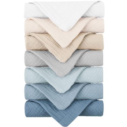 Picture of Konssy Baby Muslin Washcloths 7-Pack, 100% Cotton Baby Bath Washcloths, Soft & Absorbent Wash Cloths and Burp Cloths for Newborn Kids Girls & Boys, 11x11 inches
