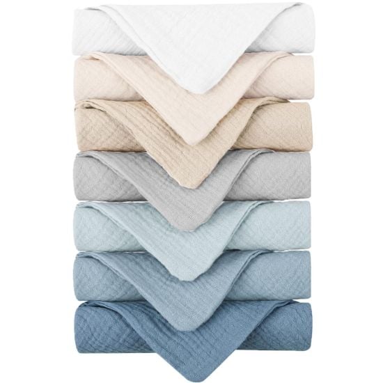 Picture of Konssy Baby Muslin Washcloths 7-Pack, 100% Cotton Baby Bath Washcloths, Soft & Absorbent Wash Cloths and Burp Cloths for Newborn Kids Girls & Boys, 11x11 inches